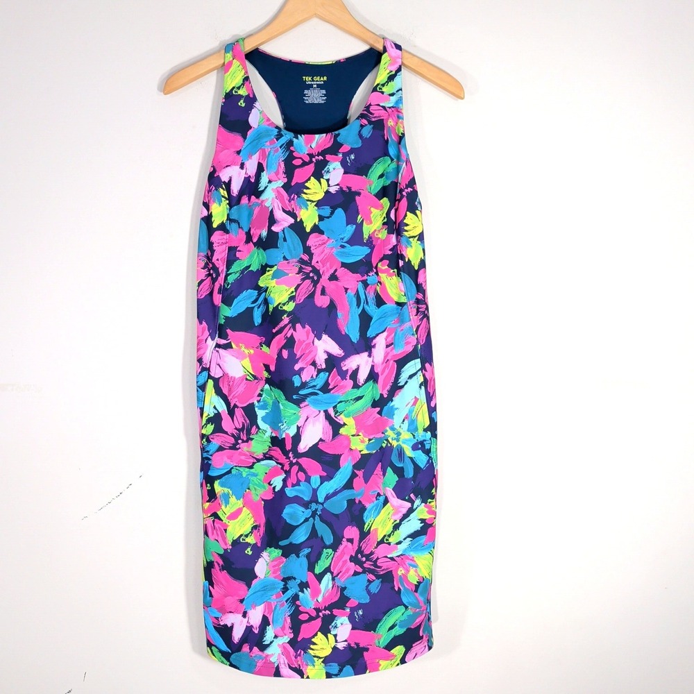 Tek Gear Multicolor Floral Exercise Dress; Racerback Built-in Bra Pockets